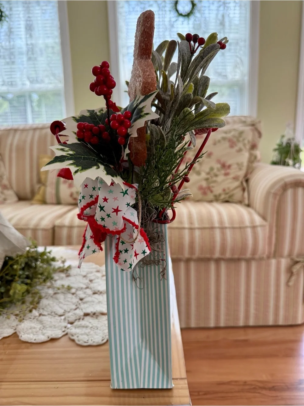Mrs. Claus Christmas Holiday Cookies & Candy  Floral Arrangement Tin Container